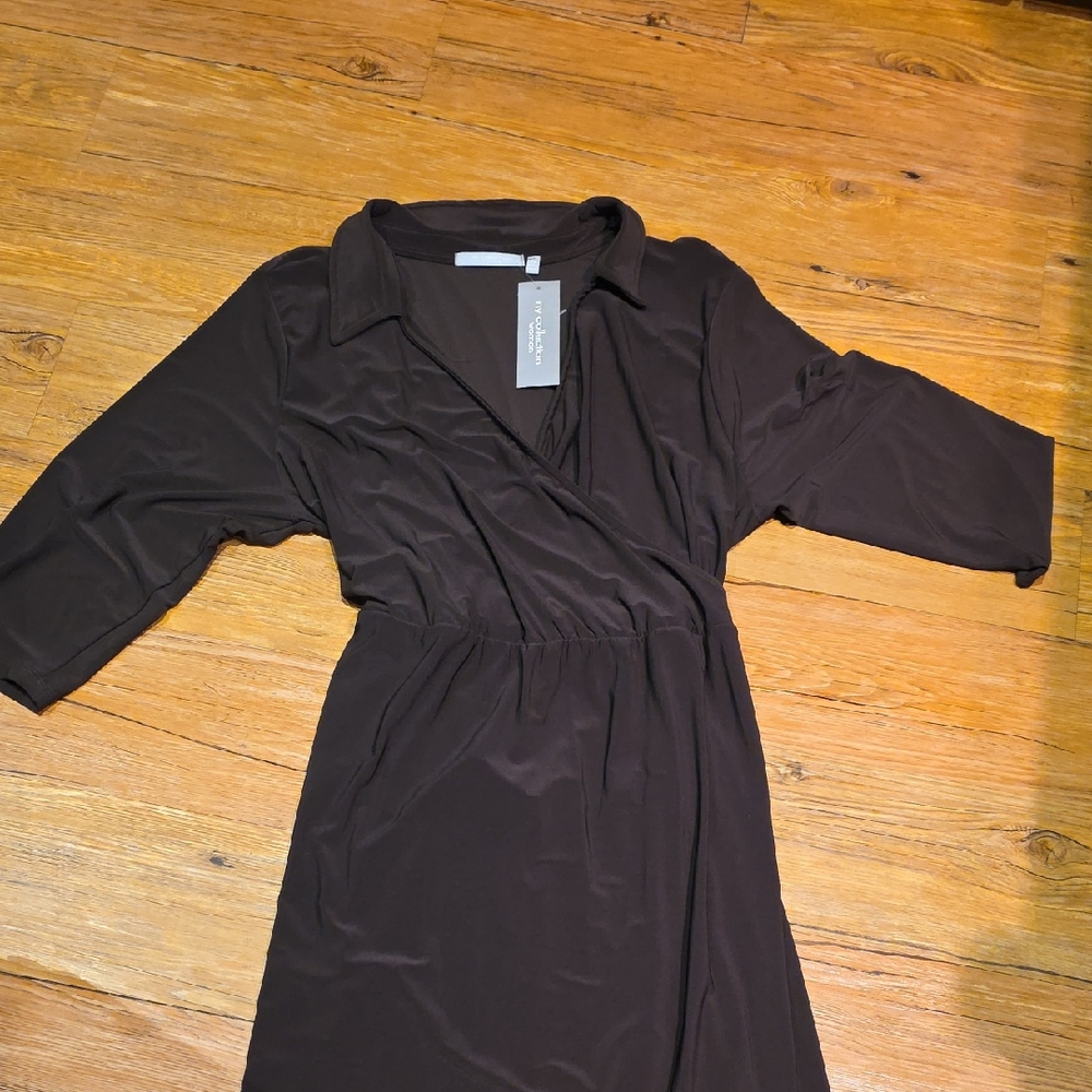 Elegant Brown Wrap Dress Nwt